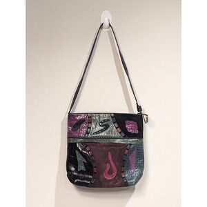 SHARIF Exotic Patch Leather Crossbody Handbag Purse Reptile Emboss Rare Vintage